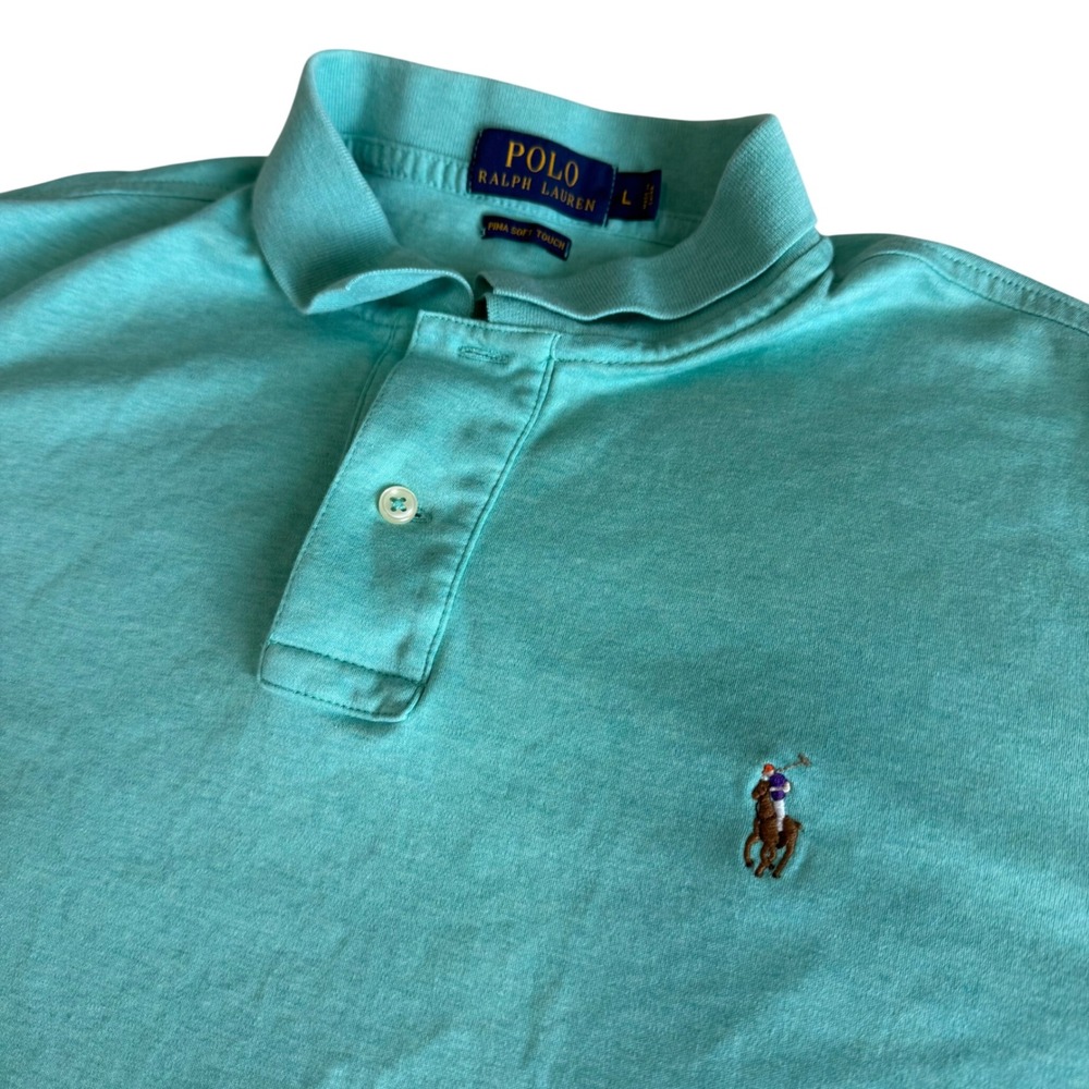 Polo Ralph Lauren Mens Large Mint Green Pima Soft Touch Short Sleeve Polo Shirt